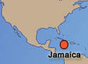 Reference map for Jamaica.  Jamaica is a small island located in the Carribean just south of Cuba.